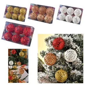 Christmas Tree Hanging Hollow Plastic Balls Ornaments With Glitter Snowflake Pattern Boxed Xmas Tree Decorative Baubles
