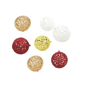Set of 6cm glitter hollowed Christmas tree balls in gold red and white