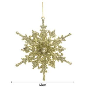 Beautiful golden glittery snowflake ornament 12cm for festive Christmas tree decoration