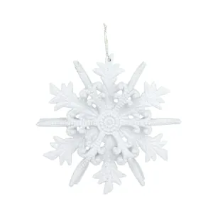 Elegant white glittery 3D snowflake ornament for Christmas tree decoration, 12cm size
