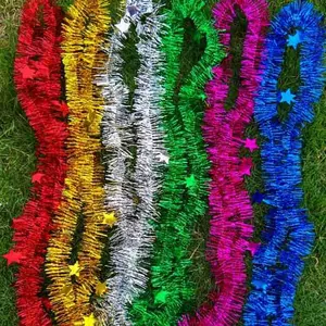 Set of colorful star tinsel garlands for Christmas and festive party decorations