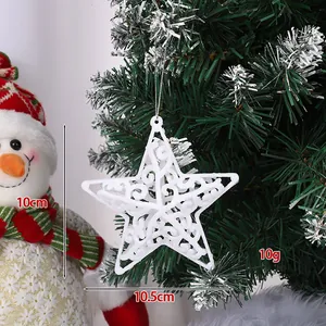 Weißer glitzernder hohler Stern-Weihnachtsbaumanhänger, 10,5 cm breit