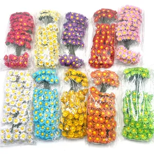 Set of 10 bags with colorful mini artificial daisy and sunflower heads for DIY crafts