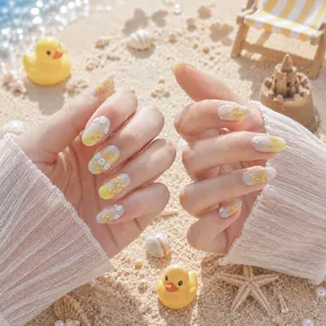 Vue détaillée d'autocollants pour ongles 3D canard et marguerite effet gelée