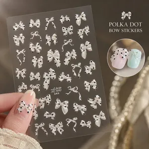 Pegatinas para Uñas con Lazo en 3D Relieve Brillo de Concha Diseño de Cinta Lunares Decoración de Manicura DIY para Mujeres