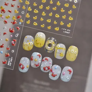 Autocollants Ongles Tomoni 3D Relief Jelly Petit Canard Jaune Crabe Gaufré Bricolage Art Ongles pour Enfants Femmes Décoration