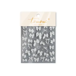 Elegantes pegatinas de lazo blanco perlado de tomoni para decoración de uñas DIY profesional