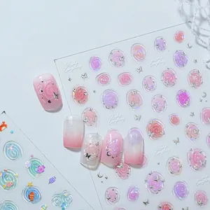 Detailed view of jelly shell nail art stickers featuring sweet rose and butterfly designs