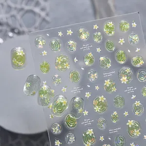 Macro view of tomoni small fresh jelly holographic flower nail art stickers sheet