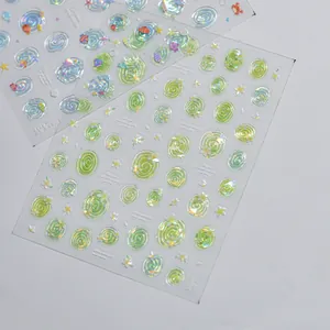 Detailed view of 3D holographic jelly shell nail stickers with floral patterns