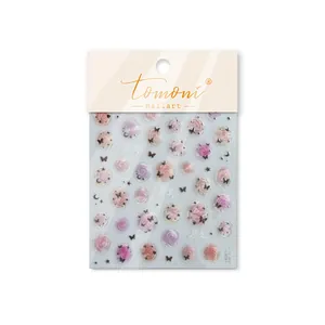 Detailed view of jelly shell light nail stickers with delicate rose and butterfly patterns