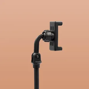 Black mobile phone holder mount part for live streaming stand, adjustable swivel clamp design.
