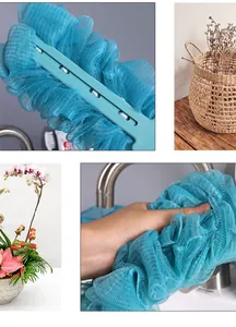 Long-handled bath sponge scrubber with soft mesh net for body cleaning and easy daily use