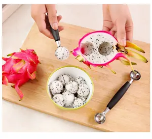Stainless steel double head fruit melon baller spoon for kitchen fruit carving and ice cream.