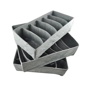 Boîte de rangement pour sous-vêtements en tissu gris lot de 3 pour chaussettes et soutiens-gorge.