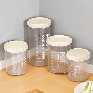 Plastic food storage jar set with scale markings, ideal for kitchen pantry snacks and nuts.