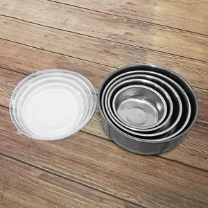 Stainless steel round food storage containers set with lids, 5 pieces nesting bowls kitchen