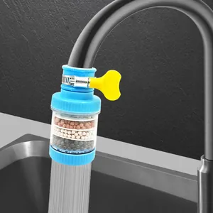 Kitchen faucet water filter detail showing multi-layer filtration and anti-splash spray head