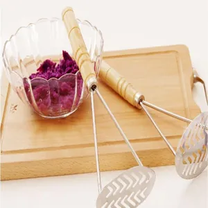 Stainless steel potato masher with wooden handle kitchen tool for mashing sweet potatoes
