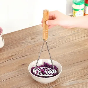 Stainless steel potato masher with wooden handle kitchen tool for mashing sweet potatoes fruit