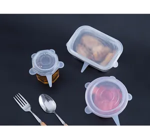 Silicone stretch lids detail showing various sizes for bowls, cups, and food containers.