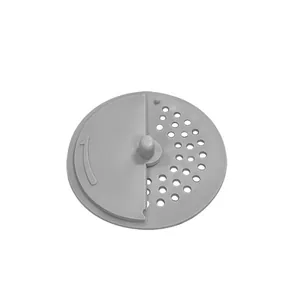 Filtre d'evier de cuisine en plastique gris avec couvercle rotatif et trous de drainage.