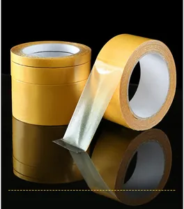 Heavy duty double sided mesh tape fabric base adhesive tape roll for carpet fixing detail view.
