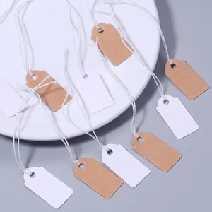Blank paper price tags with strings, ideal for jewelry, crafts, and retail pricing display.