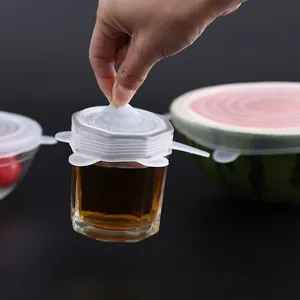 6-piece silicone stretch lids for food storage, bowl covers, and fruit preservation seals.