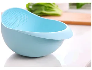 Plastic rice washing basin kitchen strainer fruit vegetable drain basket light blue