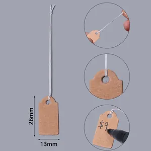 Kraft paper price tags with white strings, small blank jewelry hang tags 26x13mm for retail.