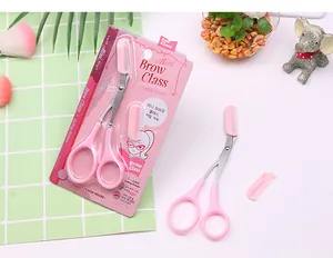 Pink eyebrow trimming scissors with detachable comb precision makeup tool set for daily shaping