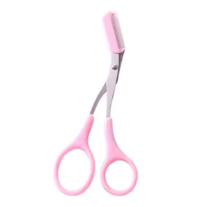 Pink eyebrow trimming scissors with comb precision beauty tool for daily makeup grooming