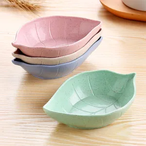 Eco-friendly wheat straw leaf shaped small dishes, multi-purpose kitchen condiment dishes.