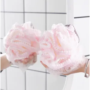 Grand filet de bain perle pour douche, fleur de douche rose ultra-douce avec mousse abondante.