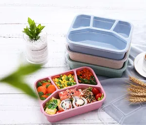 Wheat straw bento box multi-compartment lunch box portable square container for food storage
