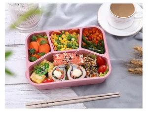 Wheat straw bento box, Japanese style lunch box with four compartments for students and office workers.