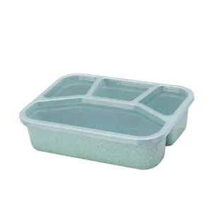 Wheat straw bento box 4-compartment portable lunch container for school work daily use