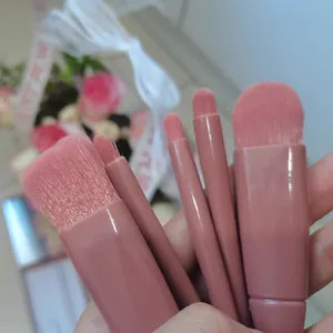 Portable pink makeup brush set, multi-functional travel cosmetic brushes for daily beauty.
