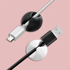 Round silicone cable organizer desktop wire clip cord management keeper holder for charging lines