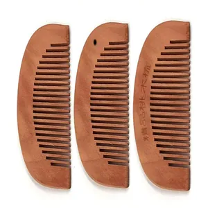 Portable peach wood hair comb set, natural wooden pocket hair brushing tool for daily use.