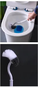 Long handle toilet brush with S-shape curved design and dense bristles for deep bowl cleaning.