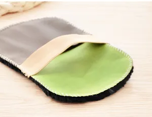 Portable faux sheepskin shoe shine polishing mitt glove for leather care and daily cleaning.