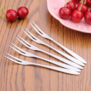 Stainless Steel Fruit Fork Set Two Prong Small Dessert Cake Forks Metal Fruit Picks For Home Kitchen Dining Tableware