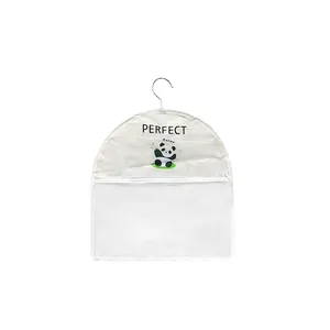 Hanging underwear storage bag with mesh pocket and cute panda print for wardrobe organization.