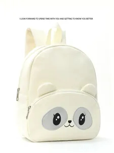 Cute corduroy school backpack for teens, casual sweet bear ears daypack in white.
