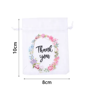 Sacchetto Regalo in Organza Bianca 10x8cm Tasca Coulisse Gioielli Confezione con Fiori