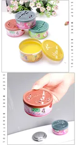 Solid air freshener tin for home and car deodorizing long lasting fragrance compact design.