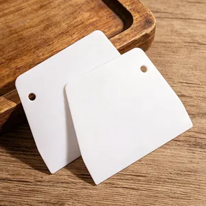 Plastic dough scraper trapezoid baking tool white pastry cutter bench scraper details view