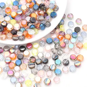 Colorful faceted crystal glass flat round coin beads for DIY jewelry making bracelets